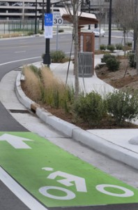 Nashville, TN has made many small improvements, including this bike lane and improved bus stop. (Photo by Gary Layda, City of Nashville)