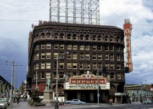 The Orpheum in 1967, photo by Lawton Gowey, featured on Seattle Now and Then.