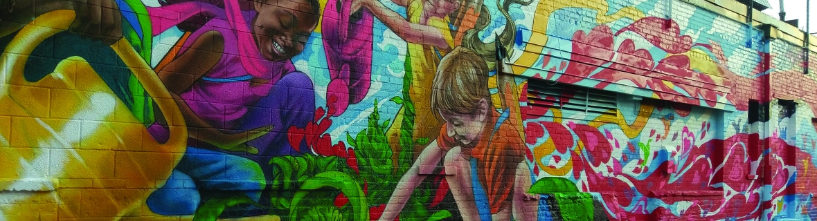 Mural of children gardening